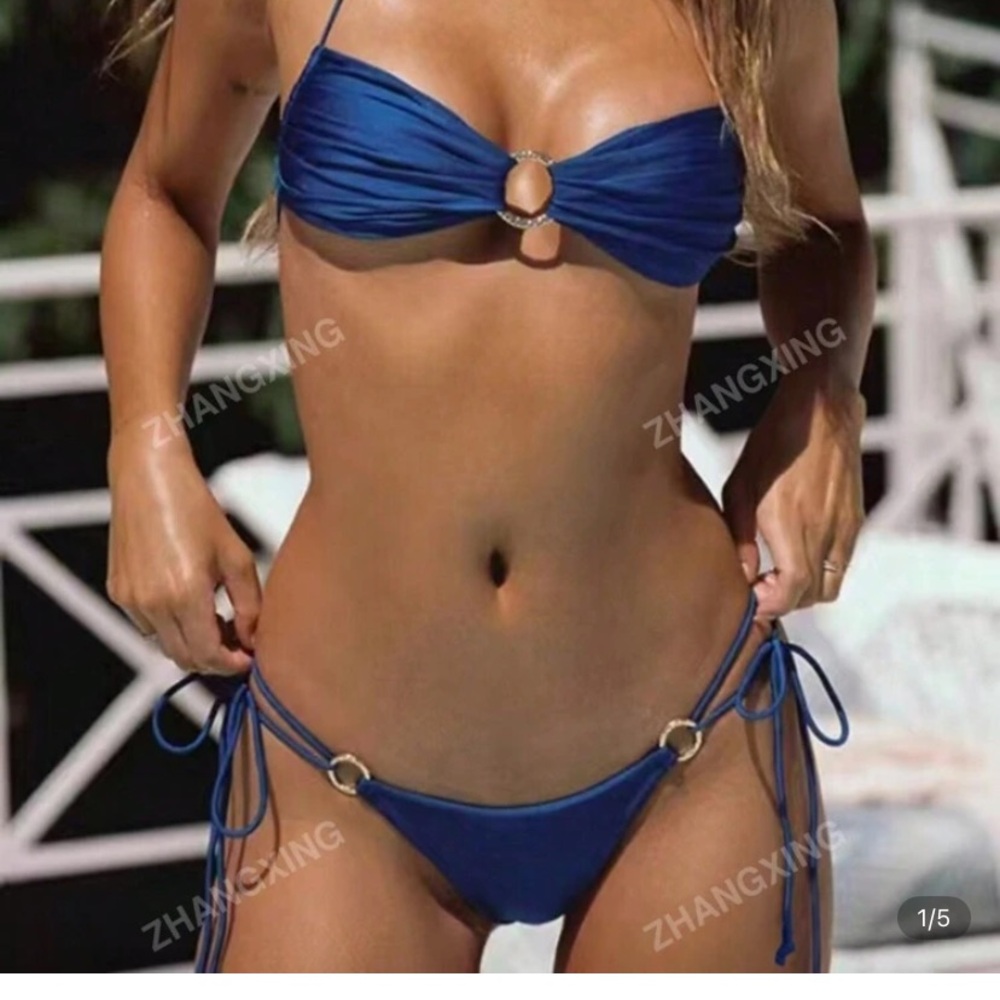 SHEIN Blue Bikini with Twisted Knot Detail